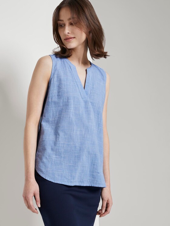 Sleeveless blouse with a Henley Neckline - Women - light blue white slub Sleeveless blouse with a Henley Neckline - Women - light blue white slub - 5 - TOM TAILOR Denim