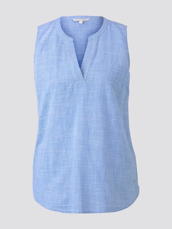 Sleeveless blouse with a Henley Neckline - Women - light blue white slub Sleeveless blouse with a Henley Neckline - Women - light blue white slub - 7 - TOM TAILOR Denim