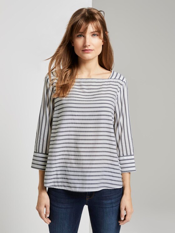 Gestreifte Bluse mit Carree Ausschnitt - Frauen - navy white stripe Gestreifte Bluse mit Carree Ausschnitt - Frauen - navy white stripe - 1 - TOM TAILOR Denim