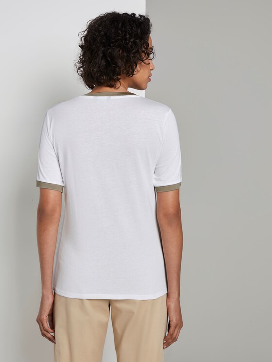 T-Shirt mit Kontrast-Blende - Frauen - Ceramic White T-Shirt mit Kontrast-Blende - Frauen - Ceramic White - 2 - Mine to five