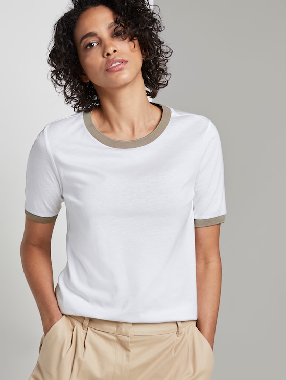 T-Shirt mit Kontrast-Blende - Frauen - Ceramic White T-Shirt mit Kontrast-Blende - Frauen - Ceramic White - 5 - Mine to five