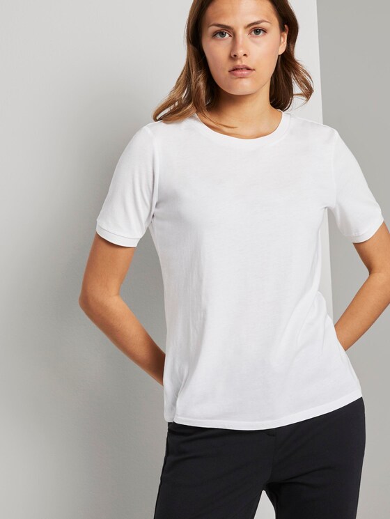 T-Shirt mit Kontrast-Blende - Frauen - White T-Shirt mit Kontrast-Blende - Frauen - White - 5 - Mine to five
