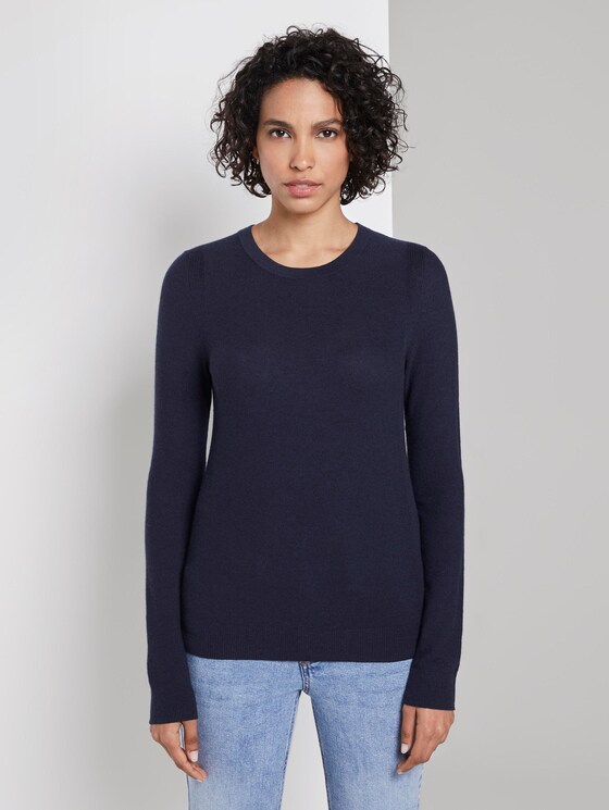 Strick-Sweater mit Kontrast-Details - Frauen - Sky Captain Blue Strick-Sweater mit Kontrast-Details - Frauen - Sky Captain Blue - 1 - Mine to five