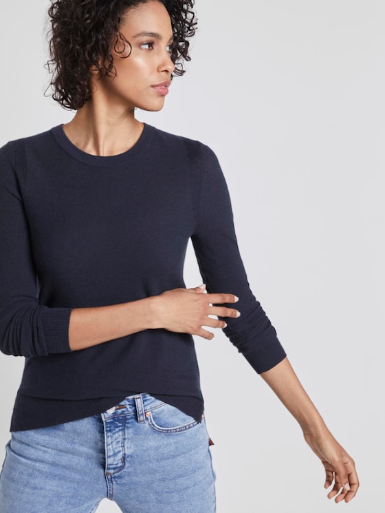Strick-Sweater mit Kontrast-Details - Frauen - Sky Captain Blue Strick-Sweater mit Kontrast-Details - Frauen - Sky Captain Blue - 5 - Mine to five