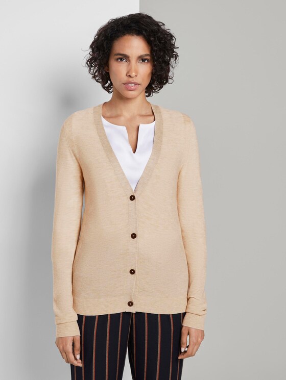Cardigan mit Kontrast-Details - Frauen - coarse sand melange Cardigan mit Kontrast-Details - Frauen - coarse sand melange - 1 - Mine to five