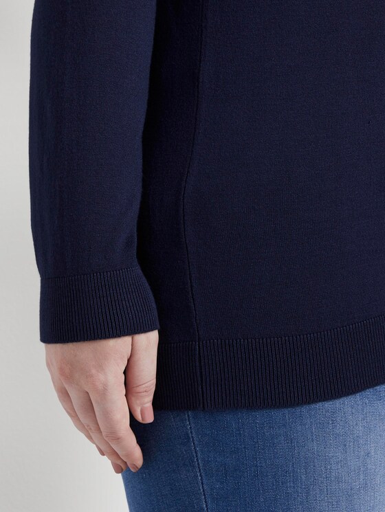 Knitted sweater with a two-tone neckline - Women - Real Navy Blue Knitted sweater with a two-tone neckline - Women - Real Navy Blue - 10 - My True Me