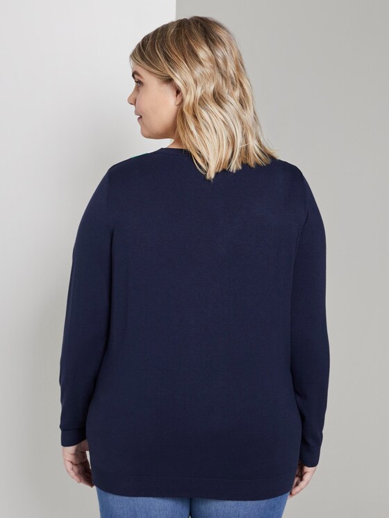 Knitted sweater with a two-tone neckline - Women - Real Navy Blue Knitted sweater with a two-tone neckline - Women - Real Navy Blue - 2 - My True Me