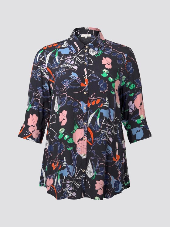 Gemusterte Tunika-Bluse - Frauen - navy new flower print Gemusterte Tunika-Bluse - Frauen - navy new flower print - 7 - My True Me