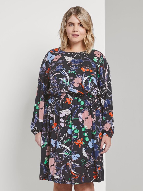 Gemustertes Kleid in A-Linie - Frauen - navy new flower print Gemustertes Kleid in A-Linie - Frauen - navy new flower print - 1 - My True Me