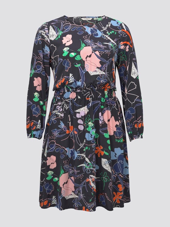 Gemustertes Kleid in A-Linie - Frauen - navy new flower print Gemustertes Kleid in A-Linie - Frauen - navy new flower print - 7 - My True Me