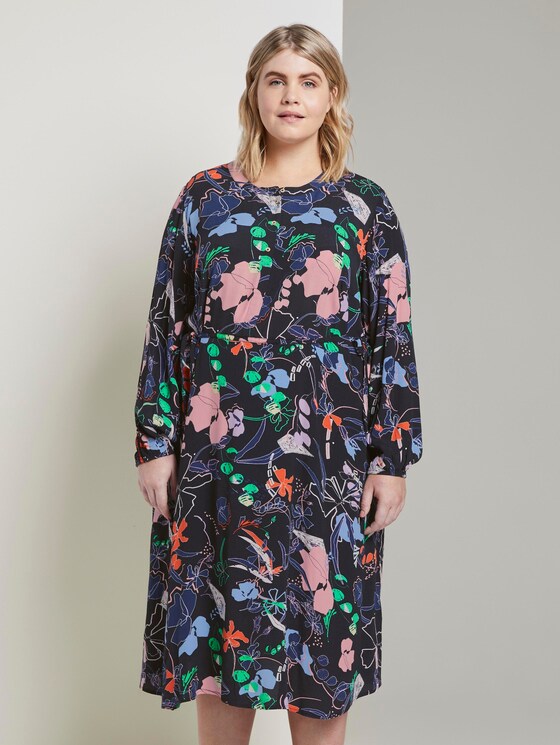 Gemustertes Midi-Kleid - Frauen - navy new flower print Gemustertes Midi-Kleid - Frauen - navy new flower print - 1 - My True Me