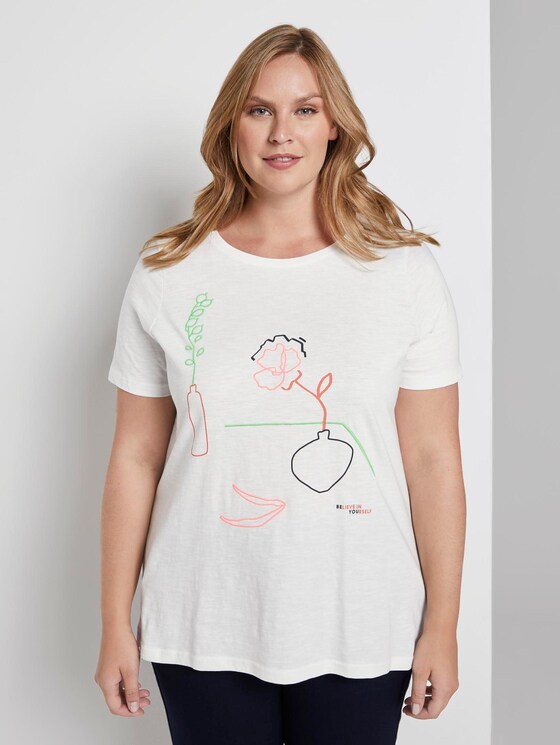 Curvy - T-Shirt mit Stickerei - Frauen - Whisper White Curvy - T-Shirt mit Stickerei - Frauen - Whisper White - 1 - My True Me