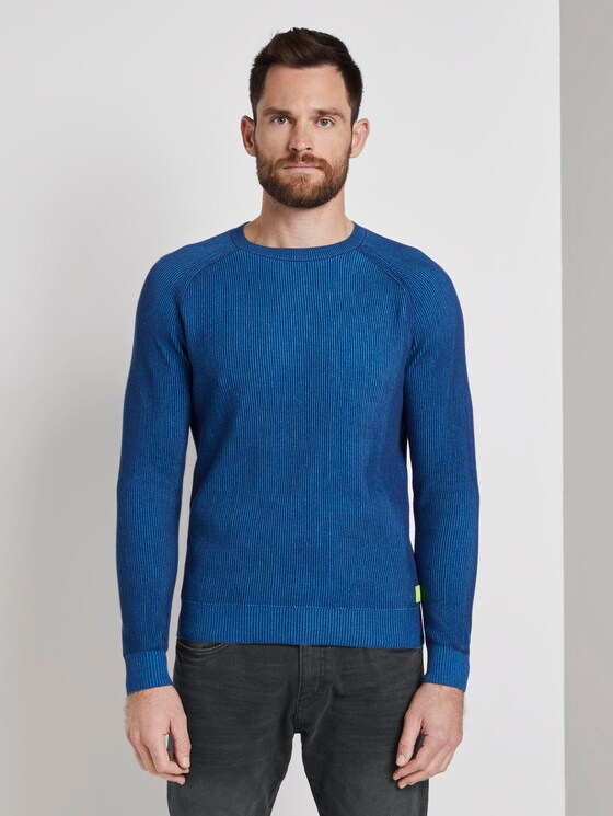 Ribbed knitted pullover - Men - blue blue plated stripe Ribbed knitted pullover - Men - blue blue plated stripe - 1 - TOM TAILOR