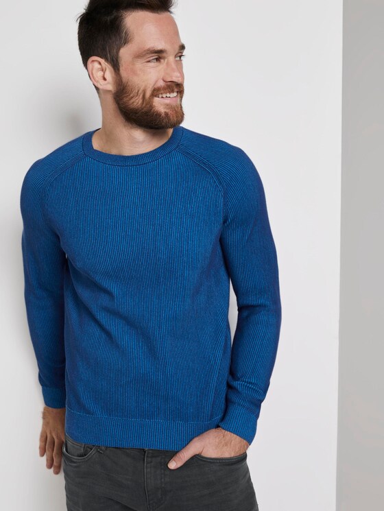 Ribbed knitted pullover - Men - blue blue plated stripe Ribbed knitted pullover - Men - blue blue plated stripe - 5 - TOM TAILOR