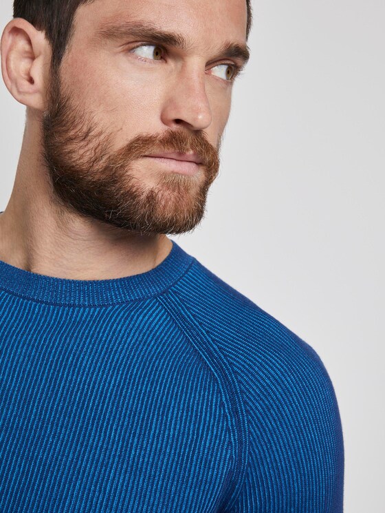 Ribbed knitted pullover - Men - blue blue plated stripe Ribbed knitted pullover - Men - blue blue plated stripe - 9 - TOM TAILOR