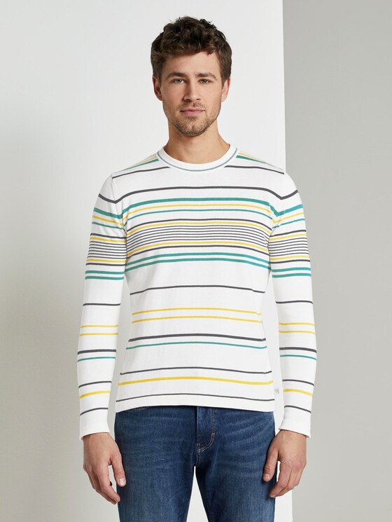 Gestreifter Strickpullover - Männer - white yellow fine stripe Gestreifter Strickpullover - Männer - white yellow fine stripe - 1 - TOM TAILOR