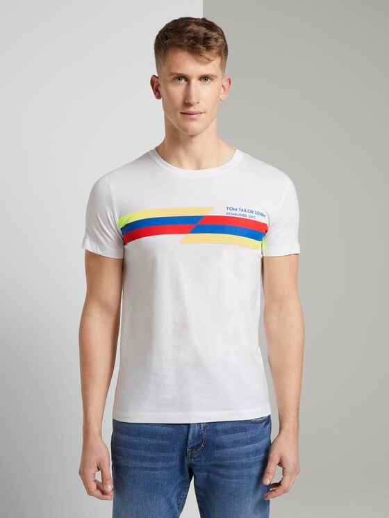 T-Shirt mit Streifen-Print - Männer - White T-Shirt mit Streifen-Print - Männer - White - 1 - TOM TAILOR Denim