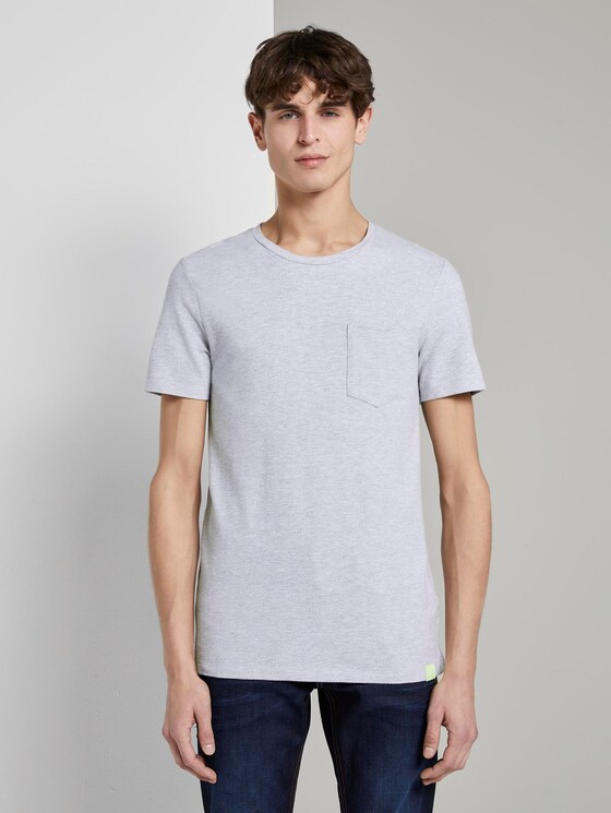 Printed T-shirt with chest pocket - Men - Light Stone Grey Melange Printed T-shirt with chest pocket - Men - Light Stone Grey Melange - 1 - TOM TAILOR Denim