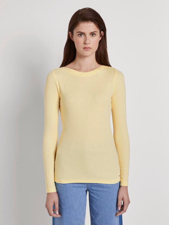 Geripptes Langarmshirt mit U-Boot-Ausschnitt - Frauen - pale yellow Geripptes Langarmshirt mit U-Boot-Ausschnitt - Frauen - pale yellow - 1 - TOM TAILOR Denim