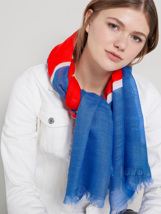 Long striped chambray scarf - Women - blue red stripe mix Long striped chambray scarf - Women - blue red stripe mix - 5 - TOM TAILOR Denim