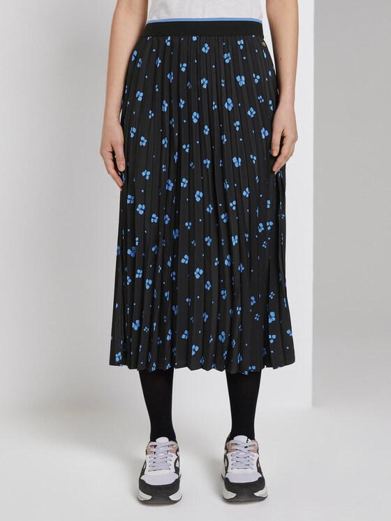 Midi Faltenrock mit Blumenprint - Frauen - black blue flower print Midi Faltenrock mit Blumenprint - Frauen - black blue flower print - 1 - TOM TAILOR Denim