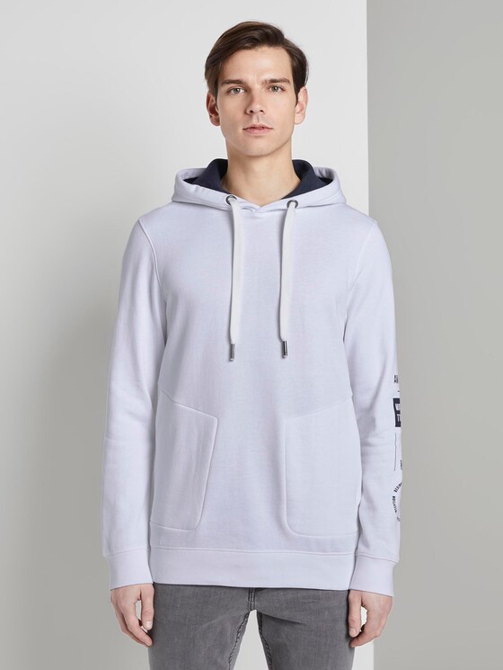 Hoodie with print on the sleeve - Men - White Hoodie with print on the sleeve - Men - White - 1 - TOM TAILOR Denim