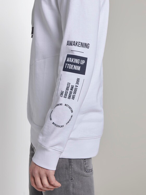 Hoodie with print on the sleeve - Men - White Hoodie with print on the sleeve - Men - White - 9 - TOM TAILOR Denim