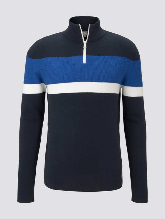 Gestreifter Half-Zip Strickpullover - Männer - Sky Captain Blue Gestreifter Half-Zip Strickpullover - Männer - Sky Captain Blue - 7 - TOM TAILOR Denim