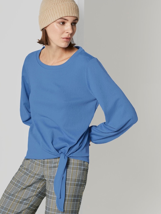Long-sleeved shirt in a crinkle look with knot details - Women - sea blue Long-sleeved shirt in a crinkle look with knot details - Women - sea blue - 5 - TOM TAILOR