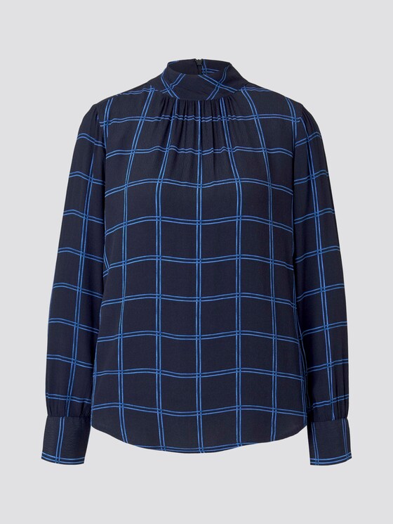 karierte Bluse aus Viskose-Crêpe - Frauen - navy blue grid check karierte Bluse aus Viskose-Crêpe - Frauen - navy blue grid check - 7 - TOM TAILOR