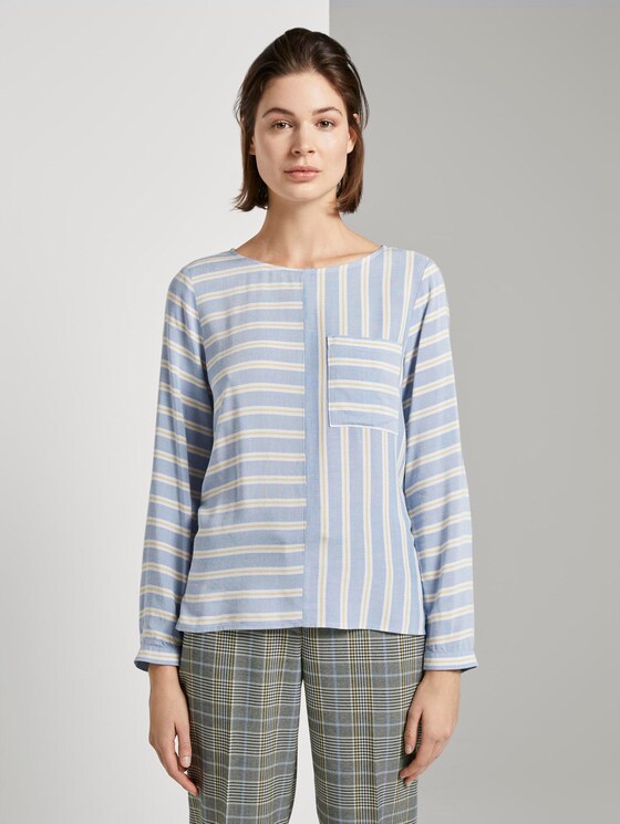 Striped blouse with a chest pocket - Women - blue yellow stripe Striped blouse with a chest pocket - Women - blue yellow stripe - 1 - TOM TAILOR