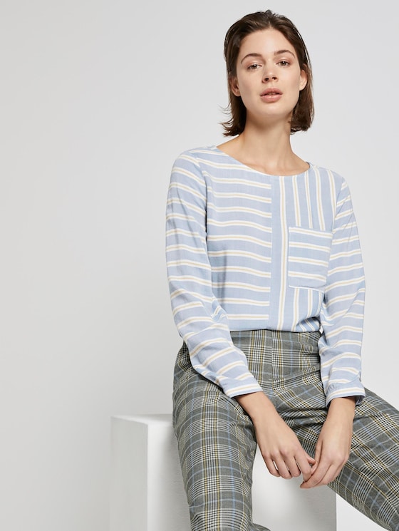 Striped blouse with a chest pocket - Women - blue yellow stripe Striped blouse with a chest pocket - Women - blue yellow stripe - 5 - TOM TAILOR