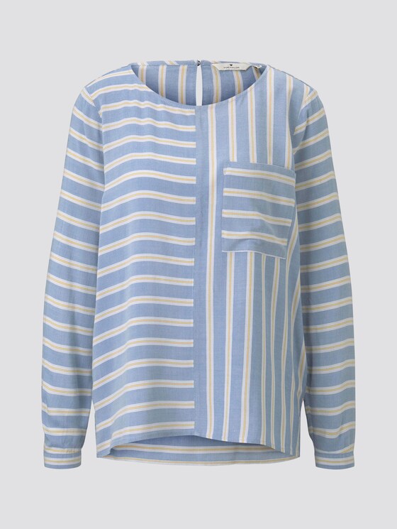 Striped blouse with a chest pocket - Women - blue yellow stripe Striped blouse with a chest pocket - Women - blue yellow stripe - 7 - TOM TAILOR