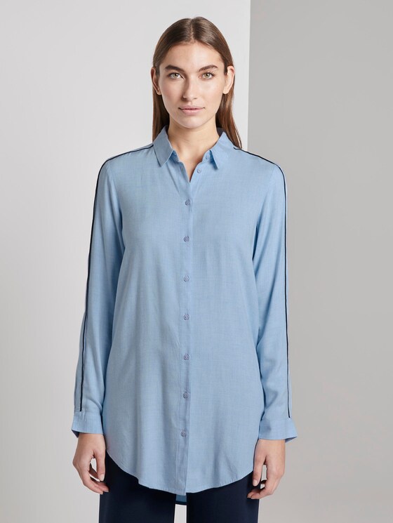 Lange Bluse mit Tape-Detail - Frauen - Kentucky Blue Melange Lange Bluse mit Tape-Detail - Frauen - Kentucky Blue Melange - 1 - TOM TAILOR