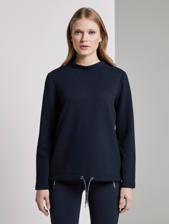 Textured sweatshirt with an elastic waistband - Women - Sky Captain Blue Textured sweatshirt with an elastic waistband - Women - Sky Captain Blue - 1 - TOM TAILOR
