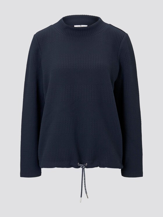 Textured sweatshirt with an elastic waistband - Women - Sky Captain Blue Textured sweatshirt with an elastic waistband - Women - Sky Captain Blue - 7 - TOM TAILOR