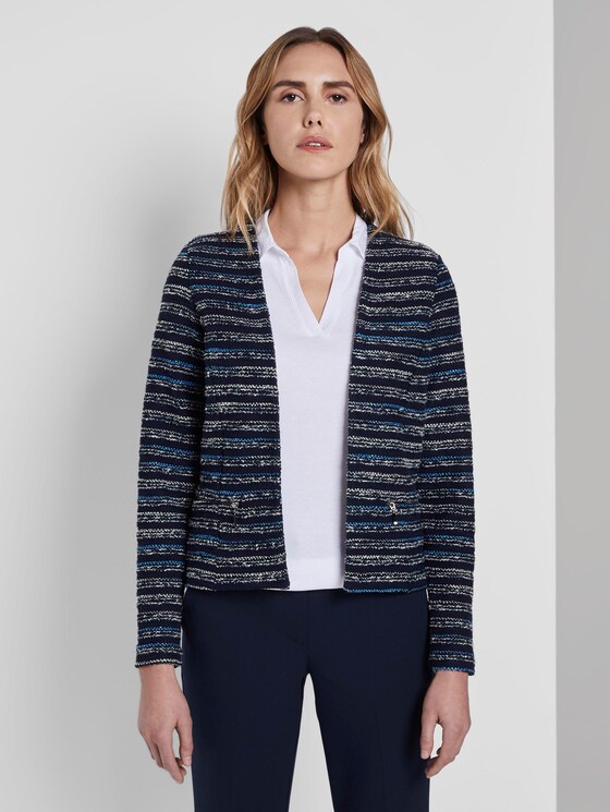Gemusterter offener Blazer - Frauen - navy white stripe structure Gemusterter offener Blazer - Frauen - navy white stripe structure - 1 - TOM TAILOR