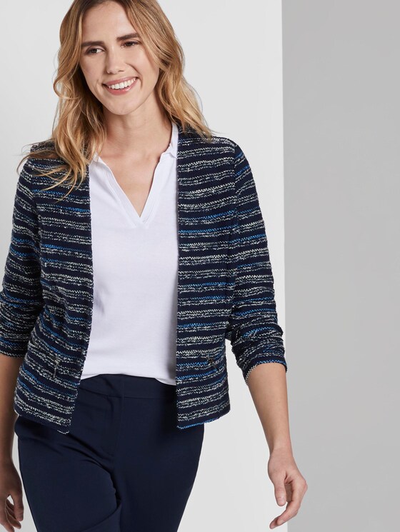 Gemusterter offener Blazer - Frauen - navy white stripe structure Gemusterter offener Blazer - Frauen - navy white stripe structure - 5 - TOM TAILOR