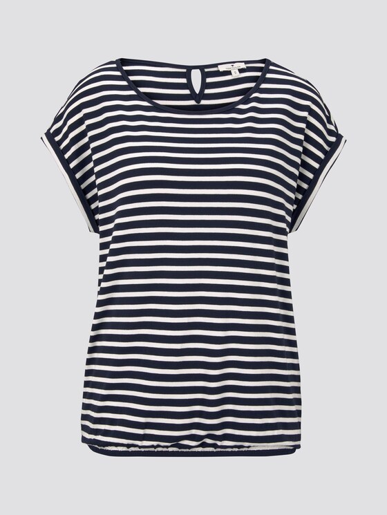 Patterned T-shirt with an elastic waistband - Women - navy stripe Patterned T-shirt with an elastic waistband - Women - navy stripe - 7 - TOM TAILOR