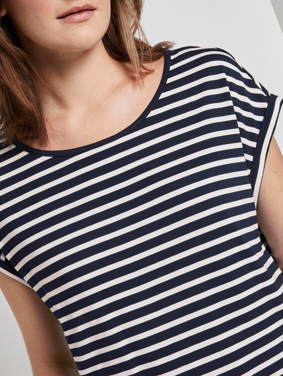Patterned T-shirt with an elastic waistband - Women - navy stripe Patterned T-shirt with an elastic waistband - Women - navy stripe - 9 - TOM TAILOR