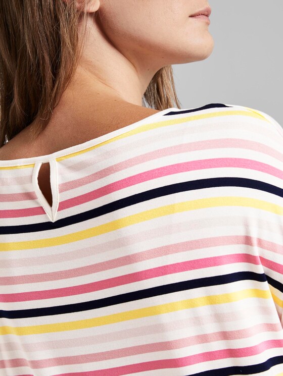 Gemustertes T-Shirt mit elastischem Bund - Frauen - offwhite multicolor stripe Gemustertes T-Shirt mit elastischem Bund - Frauen - offwhite multicolor stripe - 10 - TOM TAILOR