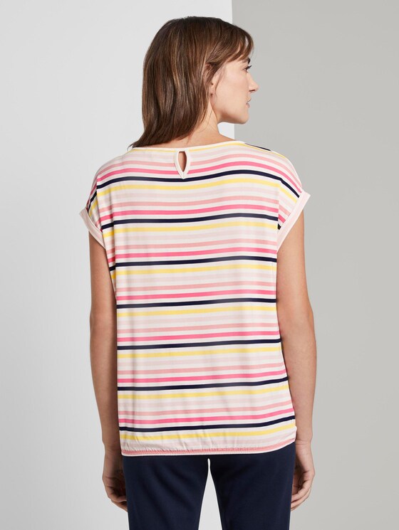 Gemustertes T-Shirt mit elastischem Bund - Frauen - offwhite multicolor stripe Gemustertes T-Shirt mit elastischem Bund - Frauen - offwhite multicolor stripe - 2 - TOM TAILOR