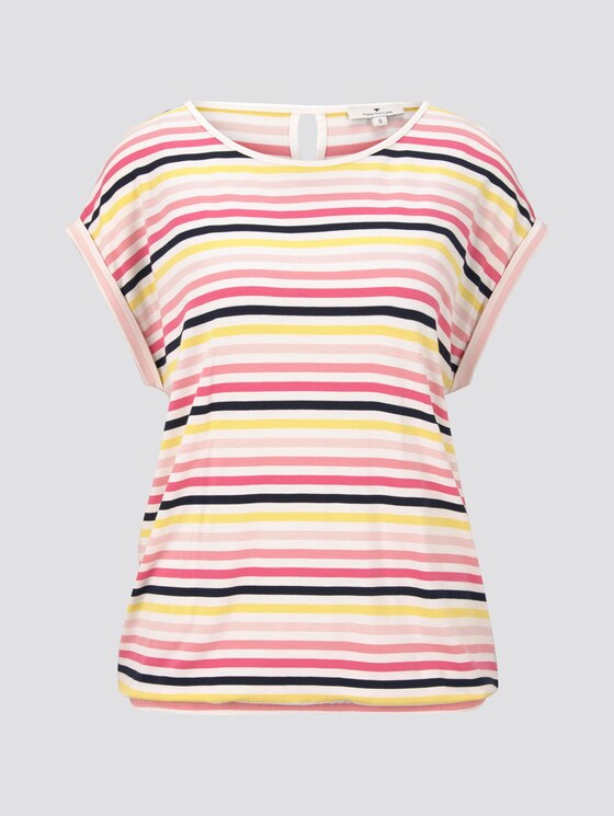 Gemustertes T-Shirt mit elastischem Bund - Frauen - offwhite multicolor stripe Gemustertes T-Shirt mit elastischem Bund - Frauen - offwhite multicolor stripe - 7 - TOM TAILOR