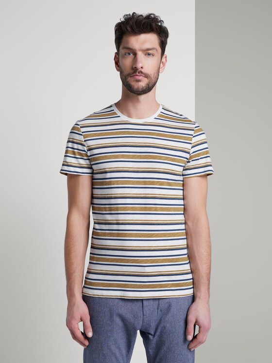 Gestreiftes Jersey T-Shirt - Männer - beige white blue stripe Gestreiftes Jersey T-Shirt - Männer - beige white blue stripe - 1 - TOM TAILOR