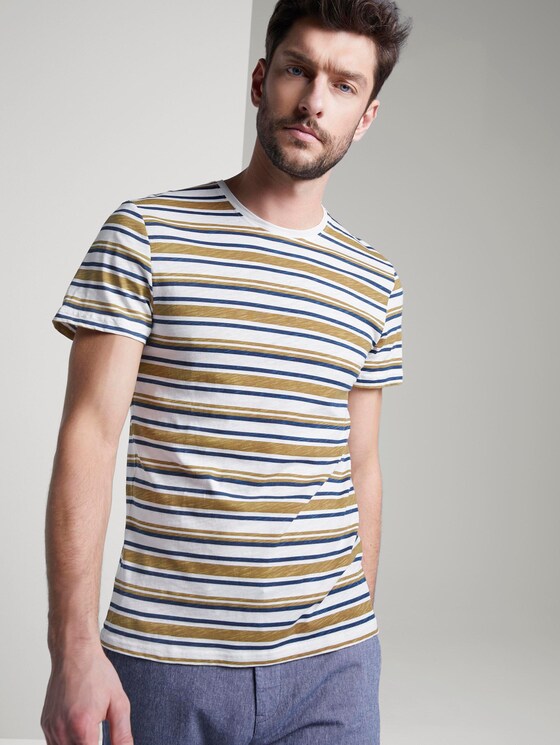 Gestreiftes Jersey T-Shirt - Männer - beige white blue stripe Gestreiftes Jersey T-Shirt - Männer - beige white blue stripe - 5 - TOM TAILOR