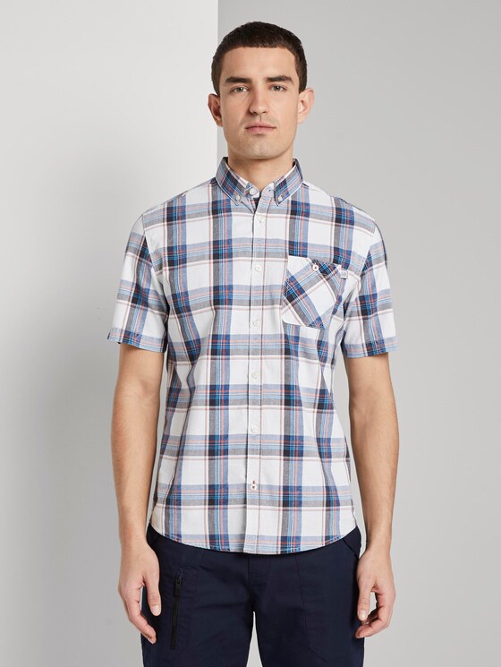 Kariertes Kurzarmhemd - Männer - white base navy washed check Kariertes Kurzarmhemd - Männer - white base navy washed check - 1 - TOM TAILOR