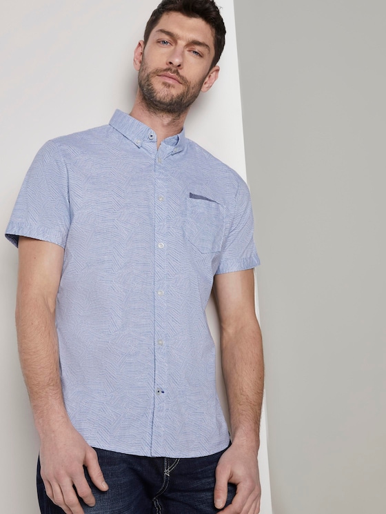 Patterned short-sleeved shirt with a chest pocket - Men - blue irregular striped design Patterned short-sleeved shirt with a chest pocket - Men - blue irregular striped design - 5 - TOM TAILOR