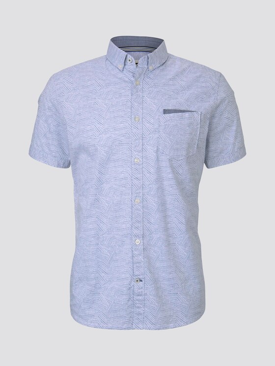Patterned short-sleeved shirt with a chest pocket - Men - blue irregular striped design Patterned short-sleeved shirt with a chest pocket - Men - blue irregular striped design - 7 - TOM TAILOR