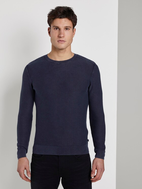 Strukturierter Sweater im Washed-Look - Männer - Sky Captain Blue Strukturierter Sweater im Washed-Look - Männer - Sky Captain Blue - 1 - TOM TAILOR