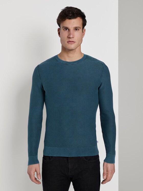 Strukturierter Sweater im Washed-Look - Männer - deep pond green Strukturierter Sweater im Washed-Look - Männer - deep pond green - 1 - TOM TAILOR